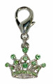 Green Royal Crown King or Queen Crystal Dog Collar or Purse Charm, Zipper Pull