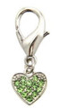 Green Crystal Heart Charm for Pet Dog Collar or Purse Charm, Zipper Pull