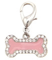 Pink Enamel D-Ring Bone with Clear Crystals Pet Collar Charm