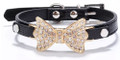 Black Metallic Dog Pet Collar with Bejeweled Crystal Bow