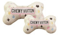 White Chewy Vuiton Plush Squeaky Bone Pet Dog Toy Size Large 7"