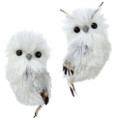 Set of Two Kurt Adler 5" Silver and White Furry Hanging Owl Ornaments 