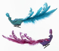Set of 2 Sequined Teal and Fuschia Feathered Peacock Ornaments