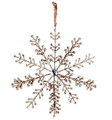 Set of 2 Large Champagne Colored Glittered Snowflake Ornaments