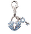 Blue Pave Crystal Key to My Heart Pet Dog Collar Charm, Zipper Pull, Handbag Charm
