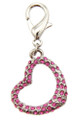 Pink Pave Crystal Open Heart Pet Dog Collar Charm, Zipper Pull, Handbag Charm