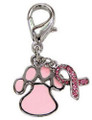 Pink Ribbon Paw Charm for Zipper Pull, Purse Charm, Charm Bracelet, Dog Collar