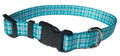Preppy Plaid Teal and Gray Premium Pet Dog Collar by Yellow Dog Designs