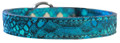 Bright Turquoise Blue Metallic Leather Speckled Dragon Snake Skin Embossed Dog Collar