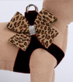 Black Cheetah Step-In Ultrasuede Harness with Nouveau Bow and Swarvoski Crystals