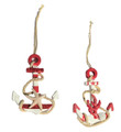 Set of 2 Red & White Ship's Anchors  Christmas Holiday Ornaments
