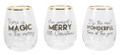 Set of 3 Christmas Stemless Wine Glasses with Holiday Sayings & Gold Accents