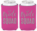 Set of Two Pink Bride Squad Can Koozies Coolies w Glittery Bling Weddings