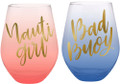 Set of 2 Nauti Girl & Bad Buoy Jumbo Wine Glass Holds 1 Full Bottle of Wine