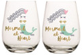Set of 2 Mermaid at Heart Stemless Wine Glasses w Gold Lettering