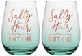 Set of 2 Salty Hair - Don't Care Stemless Wine Glasses w Gold Lettering