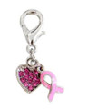 Pink Crystal Heart and Enamel Ribbon Charm for Dog Collar, Zipper, Handbag, Etc.