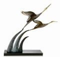 Large 15 inch Coastal Cranes Taking Flight Brass Statuette by San Pacific 