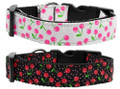 Cherries Premium Ribbon Dog Collar - Choose Black or White 
