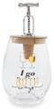 Mud Pie Corkscrew Bottle Stopper and Stemless Wine Glass "I Go Both Ways"