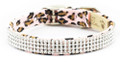 Pink Cheetah Animal Print Giltmore 4-Row Swarovski Crystal Ultrasuede 1/2" Collar