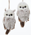 Set of Two Kurt Adler Brown and White Furry Hanging Owl Ornaments 