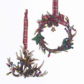 Set of 2 Antler Chandelier and Wreath Ornaments by Kurt Adler