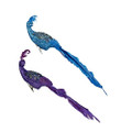 Set of Two 11" Fuchsia and Teal Beaded Sparkly Peacock Ornaments by Kurt Adler