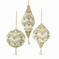 Set of 3 Elegant White, Silver and Gold Jeweled Holiday Ornaments by Kurt Adler