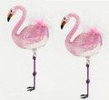 Set of Two Glass and Feathers Christmas Holiday Flamingo Ornaments