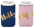 Set of 2 Insulated Can Koozie Cover for Weddings- Hubby & Wifey
