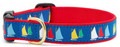 Nautical Colorful Rainbow Fleet of Sailboats Premium Ribbon Dog Collar by Up Country Sizes S - L