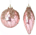 Set of 2 Finial and Ball Pink Glass Ornaments w Bling  by Regency International