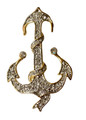 Nautical Gold Anchor Lapel Pin Brooch  w Bling - Bulk Discounts