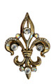 Antiqued Gold Fleur de Lis Lapel Pin Brooch  with Necklace Loop & Bling - Bulk Discounts