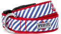 Navy Stripes Nautical Anchors Premium Dog Collar by Worthy Dog