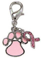 Pink Enamel Paw and Ribbon Charm for Dog Collar, Zipper, Etc Breast Cancer Awareness