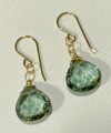 12 MM Green Amethyst and Gold Teardrop Dangle Earrings by Judy Brandon