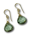 12 MM Green Amethyst and Gold Teardrop Dangle Earrings by Judy Brandon