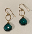 12 MM Indicolite Quartz and Gold Teardrop Dangle Earrings by Judy Brandon