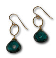 12 MM Indicolite Quartz and Gold Teardrop Dangle Earrings by Judy Brandon