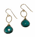 12 MM Indicolite Quartz and Gold Teardrop Dangle Earrings by Judy Brandon