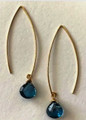 London Blue Topaz Long Hand Forged Gold Earwire Teardrop Dangle Earrings by Judy Brandon