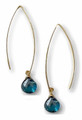 London Blue Topaz Long Hand Forged Gold Earwire Teardrop Dangle Earrings by Judy Brandon