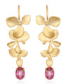 Gold Orchid Pink Topaz Dangle Earrings by Amelia Rose