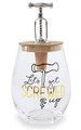 Mud Pie Corkscrew Bottle Stopper and Stemless Wine Glass "Let's Get Screwed Up"