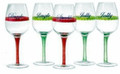 Set of 5 Festive Christmas Holiday Dazzle, Sparkle, Jolly & Jingle Wine Glasses