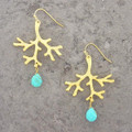 Tropical Turquoise on Gold Coral Branches Earrings