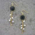 Dark Blue/Purple Stone with Freshwater Pearls and Crystal Accents Earrings
