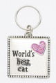 "World's Best Cat" with Pink Bling Heart Pet Charm for Collar 